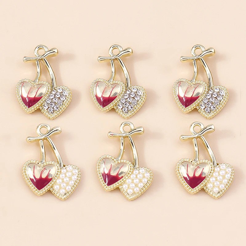 Citroen 4Pcs 13*19Mm Delicato Cristallo Di Perle Cuore Ciliegia Charms Per Orecchini Pendenti Bracciali Collane Gioielli Fai Da Te All'Ingrosso