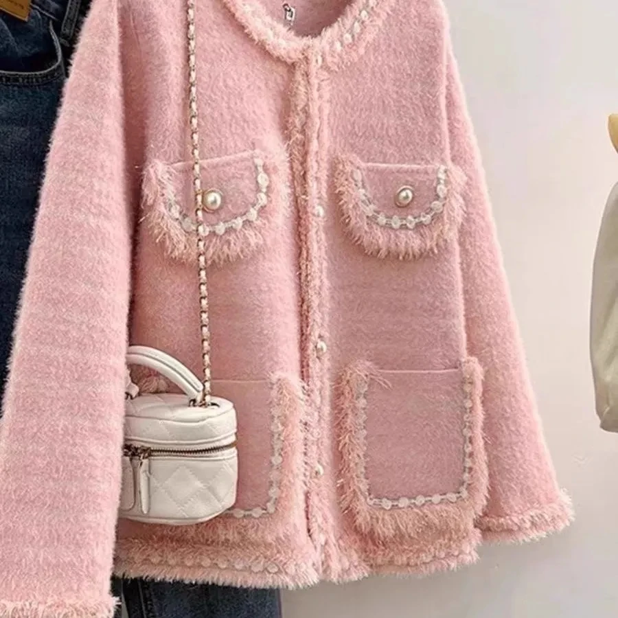 Spring and Autumn French style Fragrant Coat Imitating Mink 2025 Style New Elegant Lady Loose Women's Wool Coat Cardigan Top