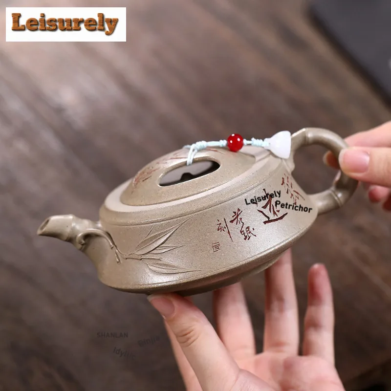 230ml Classic Yixing Purple Clay Teapots Handmade Bamboo Segment Pot Raw Ore White Segment Mud Kettle Zisha Tea Set Tea Services