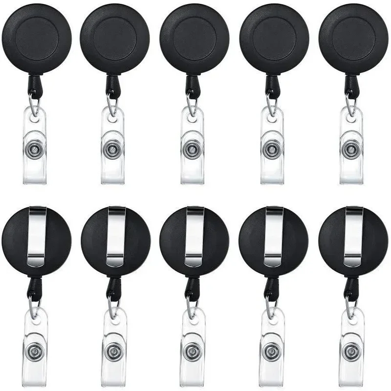5pcs/set Retractable Pull Badge Reel Plastic ID Name Tag Clips Key Ring Chain Clips Nurse Staff Badge Holder Reels