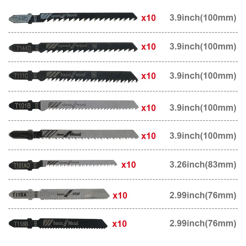 Jig Saw Blades 80/48Pcs Jig Saw Blades Cutting Tools T-Shank Wood Metal Blades Woodworking Tool Cutting Power Tools