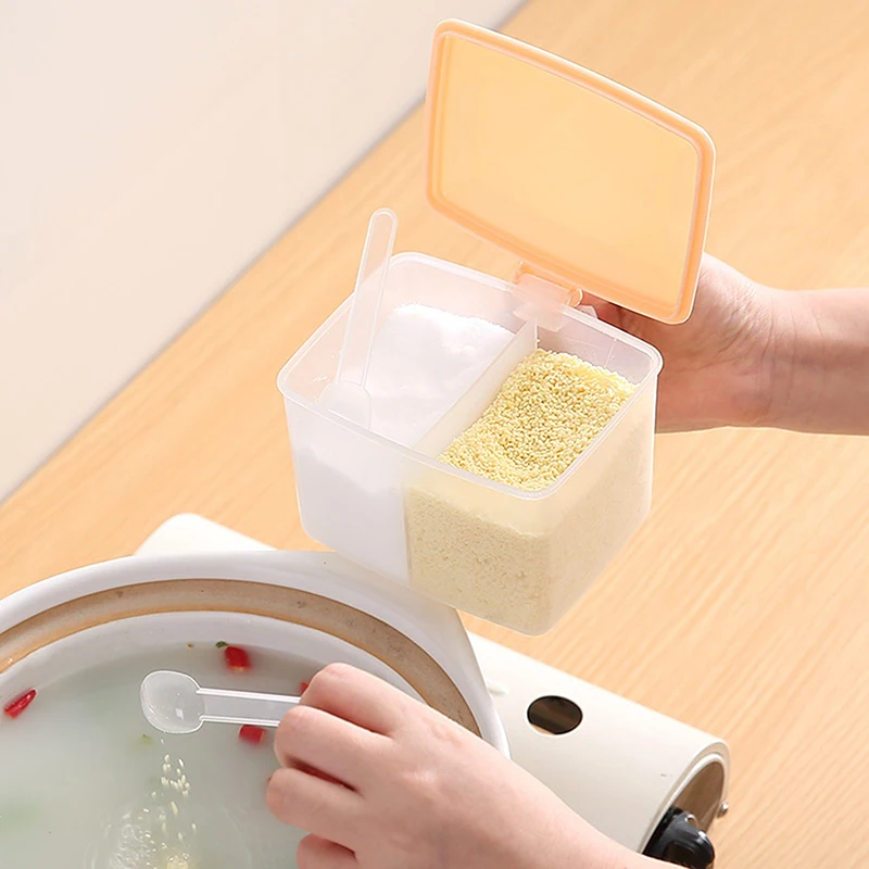 Seasoning Box 2 Grids Transparent Lid Salt Pepper Seasoning Jar Household Storage