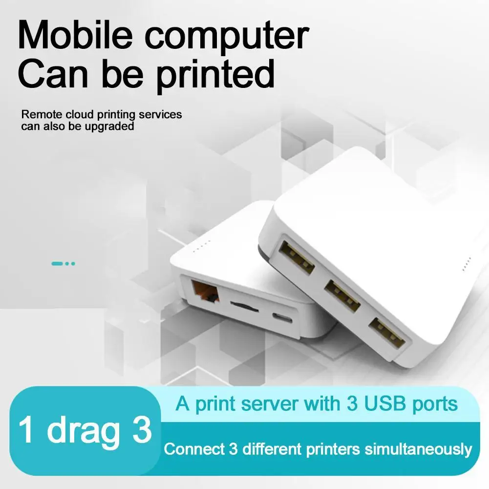 3 USB Ports Network Print Server For Multiple USB Printers Adapter Suitable For Windows IOS And Android Systems