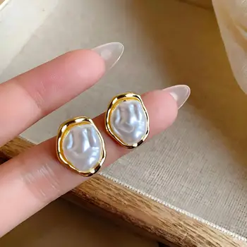 Irregular Geometric Pearl Earrings Women 2024 Hypoallergenic Alloy Hoop Stud Jewelry Set Contemporary Minimalist Gift Party