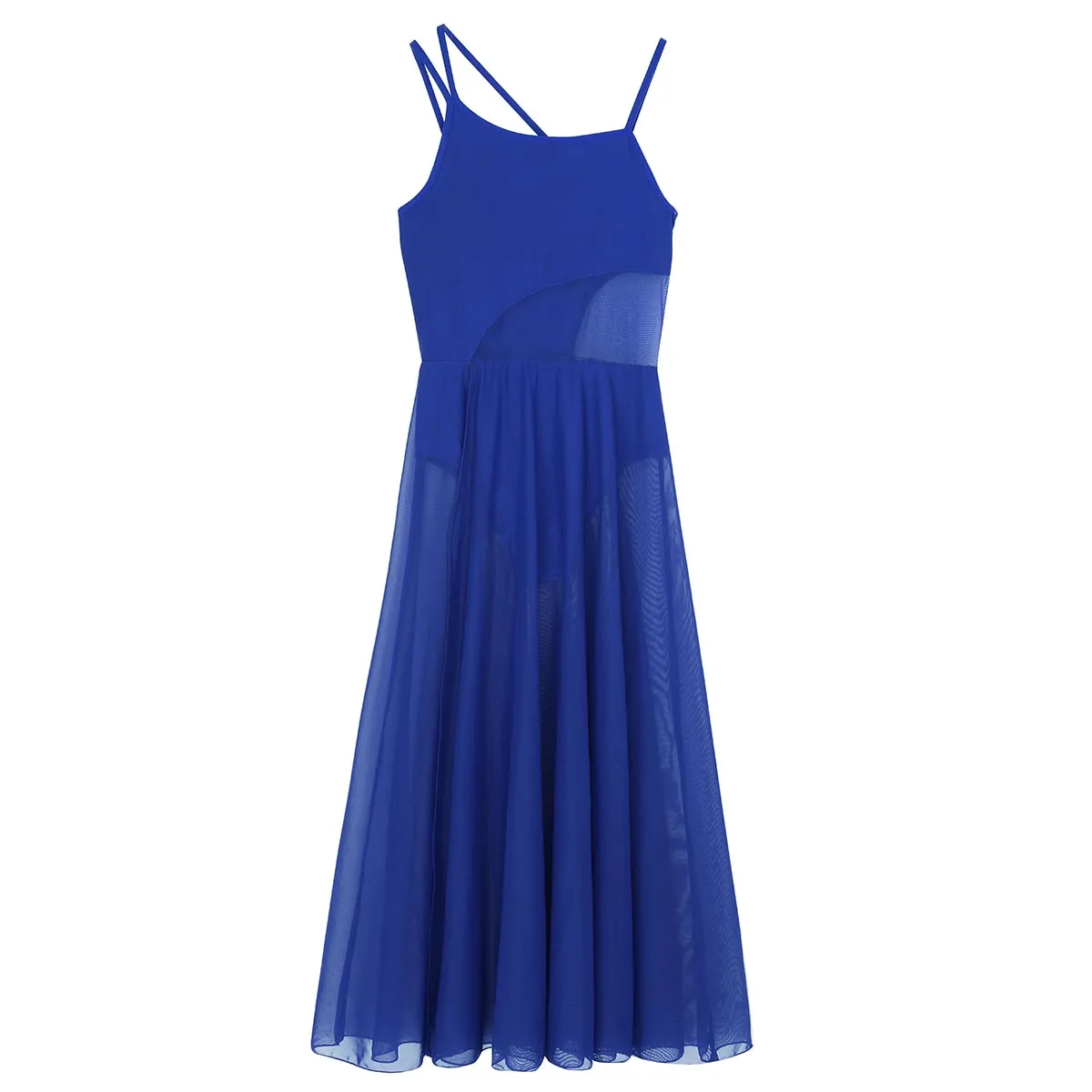Women Sleeveless Asymmetrical Mesh Ballet Dance Dress For Stage Performance ballet dress