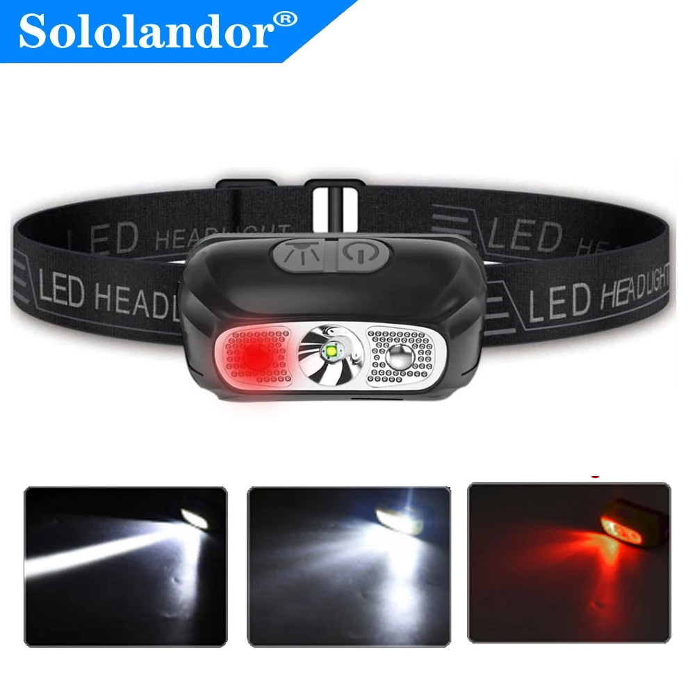 XPE LED 미니 헤드램프, USB 충전식 헤드 토치, 손전등 램프 라이트, 캠핑 플래시 랜턴, 레드, 화이트, 직송