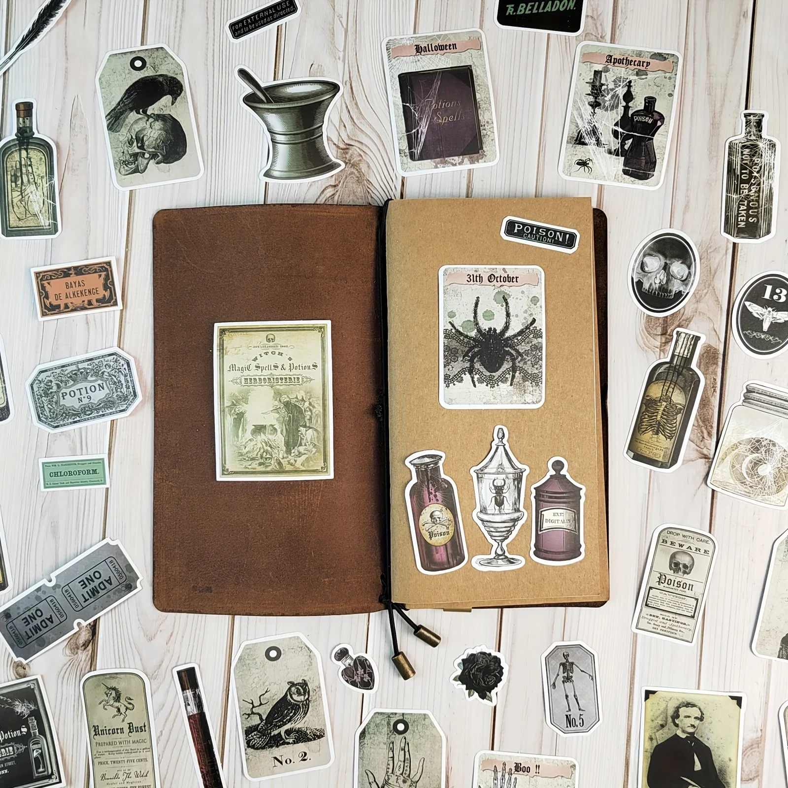 Vintage Potion Bottle Labels Stickers 50PCS/Pack Retro Horror Gothic For Suitcase Scrapbooking Laptop Decorative