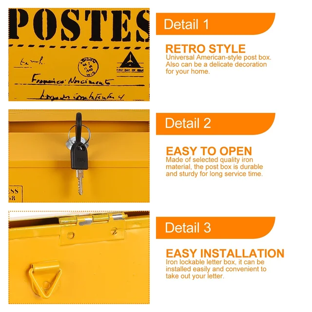 Postafiók Vintage Jelek Fém Zárolható Adományozás Reteszelés Panasz Vaslemez Retro Levél - Image 3