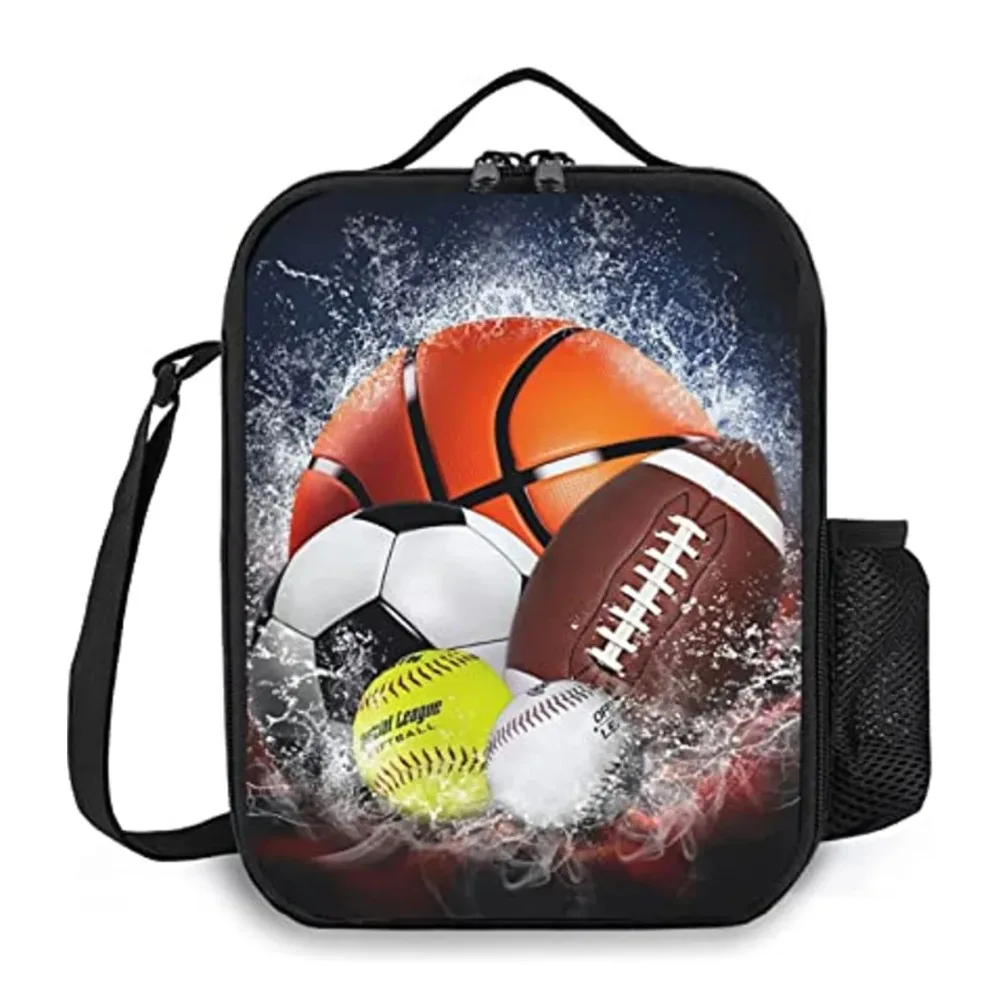 

Insulated Lunch Bag for Boys Girl Reusable Sports Lunch Box for School Work Picnic Office Waterproof Tote Bag Shoulder Strap