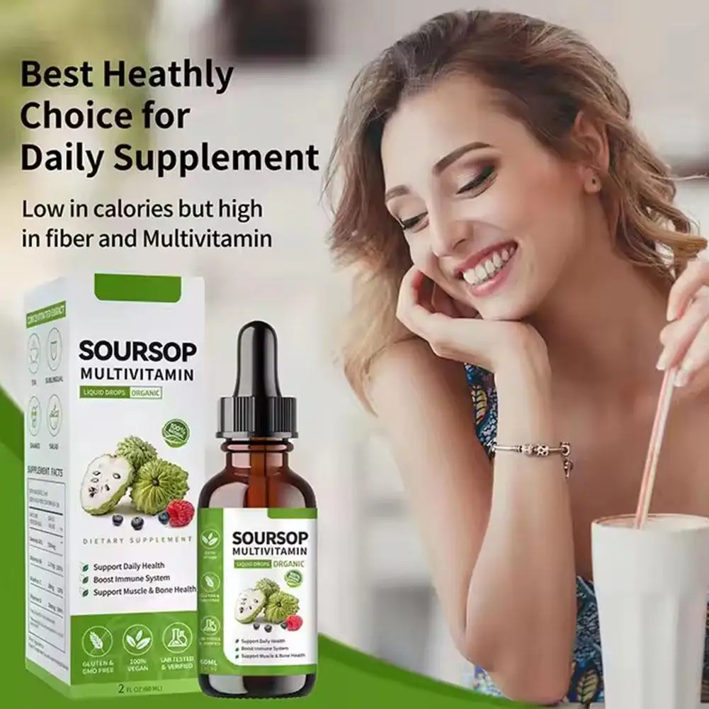 60ml Soursop Multivitamin Liquid Drops Dietary Supplement Support Muscle&Bone Daily Health Boost Immune System