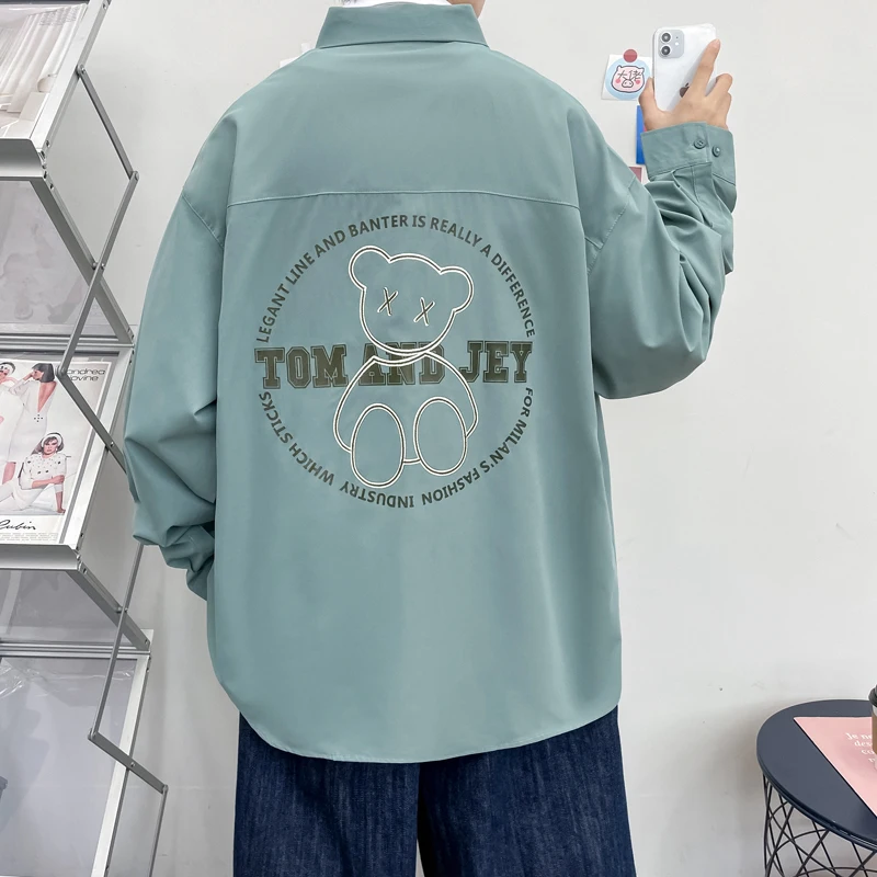 폭발적인 청소년 트렌드 루즈 패션 매칭 데일리 캐주얼 프린트 긴팔 슬림 남성 셔츠, 학생 일상 청소년 활력