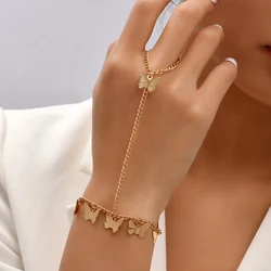 Elegant Gold - Plated Dainty Hand Chain Bracelet with Ring - Handmade Link Jewelry (R537 5)