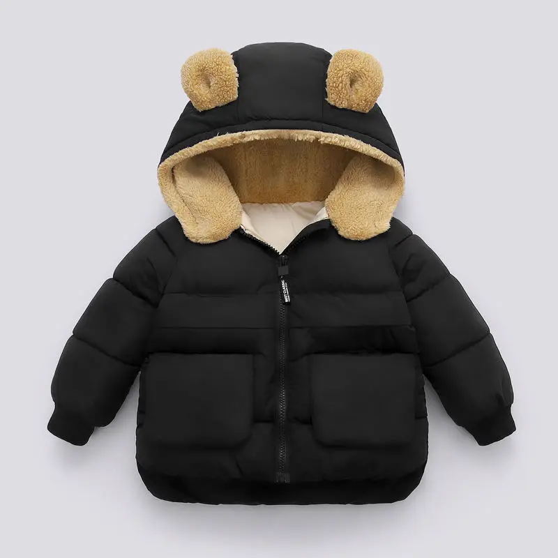 2024 New Children's Down Jacket Autumn Winter Warm Outerwear Kid Hooded Lamb Fleece Down Jackets Casual Jacket Children Clothes