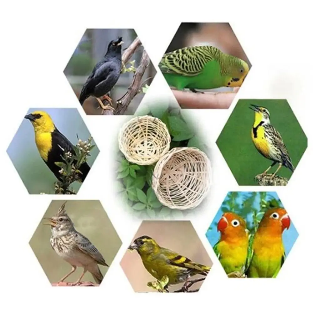 Bamboo Bird House Nature Craft Handmade Hanging Canaries Hut Small Garden Decor Parrot Cage Rest 2Pcs
