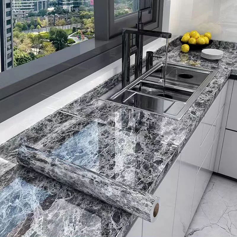 Kitchen Foil Marble Stickers Oil Proof High Temperature Resistance Wallpaper Self Adhesive Waterproof Removable Contact Paper