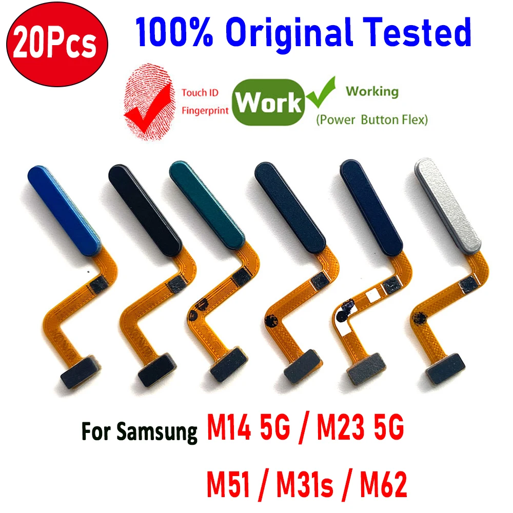 

20Pcs，Original Tested Fingerprint Sensor Home Return Key Menu Button Flex Ribbon Cable For Samsung Galaxy M14 M23 5G M51M31S M62