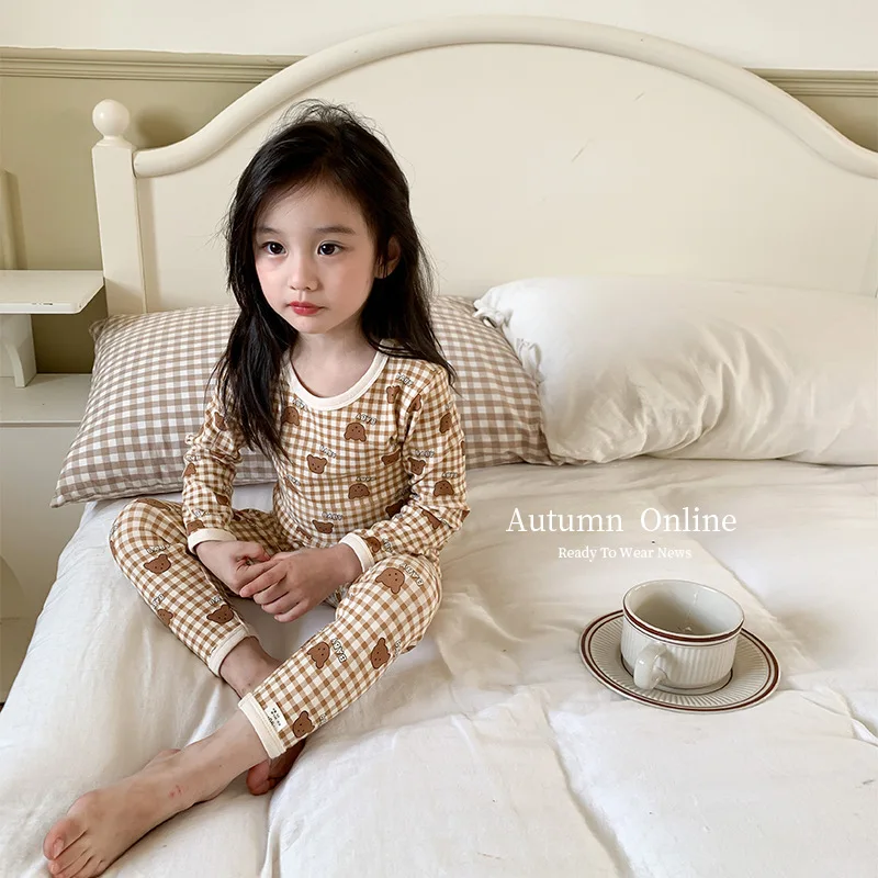 2023 Autumn Kids Sleepwear Cartoon Pajama Set For Girls Boys Spring Winter  Kids Pajamas Korea Style