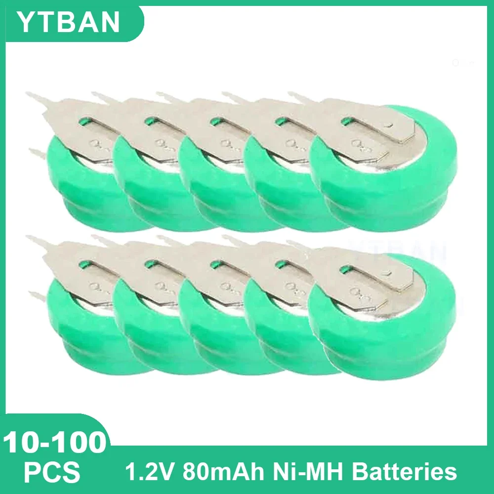 10-100 חבילת Ni-MH נטענת סוללות עם הלחמה סיכות-1.2V 80mAh סוללה חשמלי צעצועים