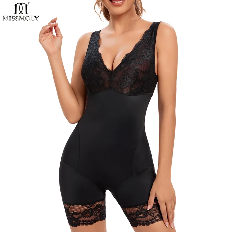 Deep V Neck Full Bodyshaper For Women Miss Moly Lace Waist Trainer  Shapewear Sexy Backless Tummy Control Bodysuits Fajas Corset