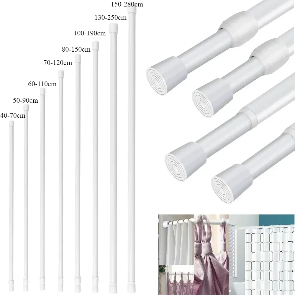 Spring Tension Curtain Rods Durable Adjustable Length Hanging Extendable Telescopic Poles for Bathroom Kitchen Cupboard No Drill curtain rods