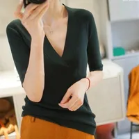 2024 Spring and summer High Quality cashmere Half sleeve Sweater Women Pullover Five-Point Short Sleeve Fashion Knit Female 1