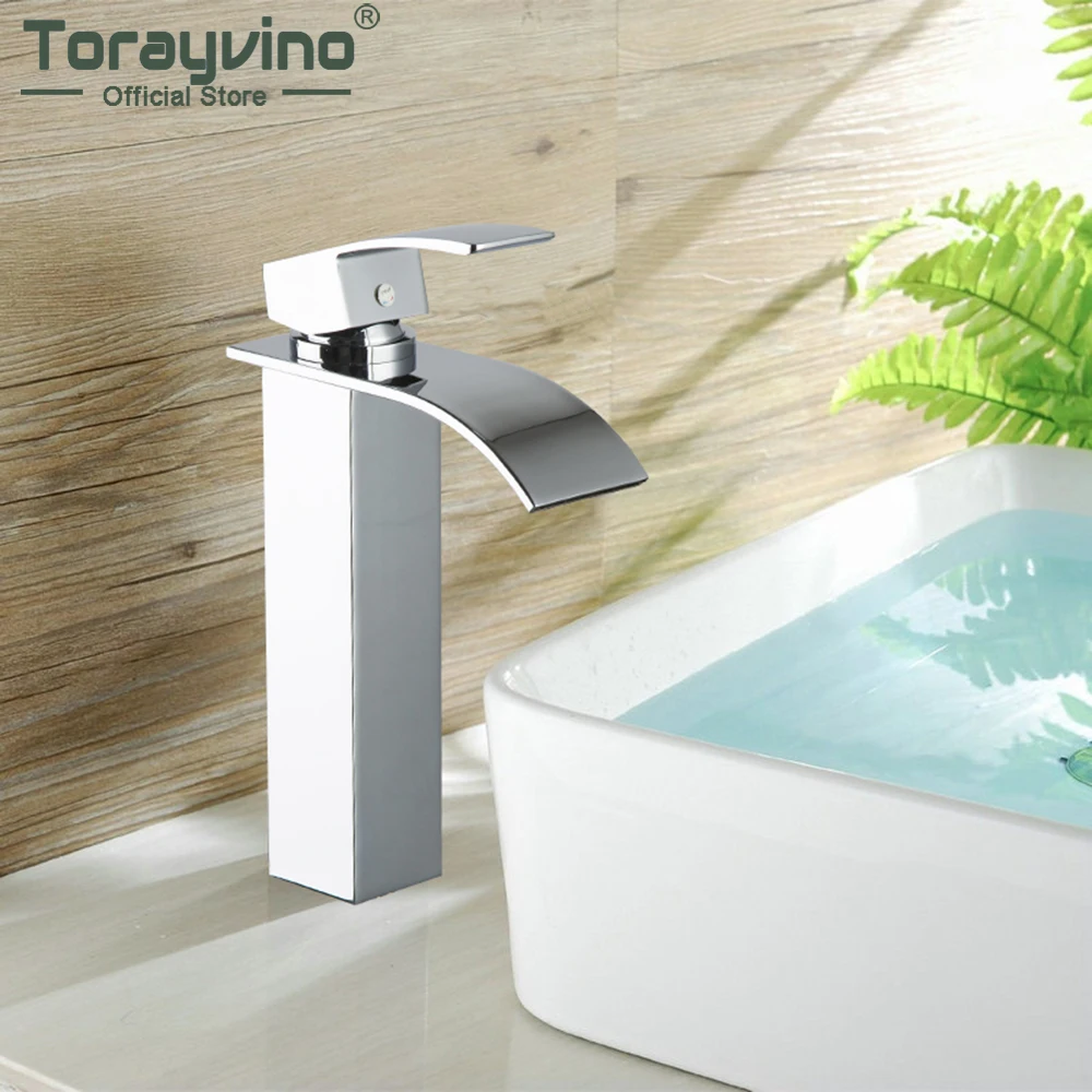 

Torayvino роскошный смеситель для ванной комнаты, водопад, раковина, Torneira, хромированный смеситель с одним рычагом, смеситель для раковины с креплением на раковину