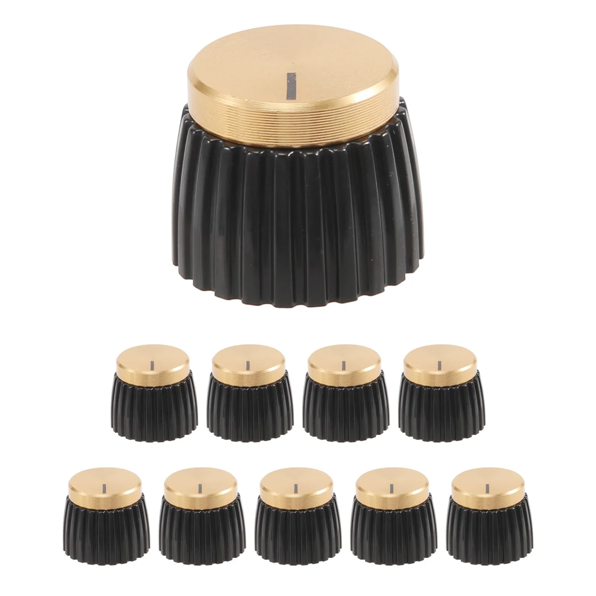 

10x Guitar AMP Amplifier Knobs Push-on Black+Gold Cap for Marshall