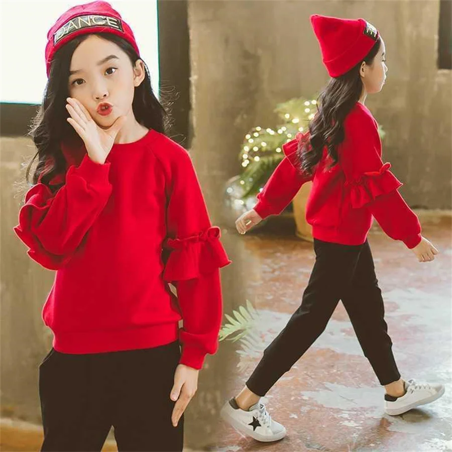 

Girls Sports Suit Spring Autumn New Kids Long Sleeved Sweatshirt +Pants Two-piece Set Teenager Girl Streetwear Outfit