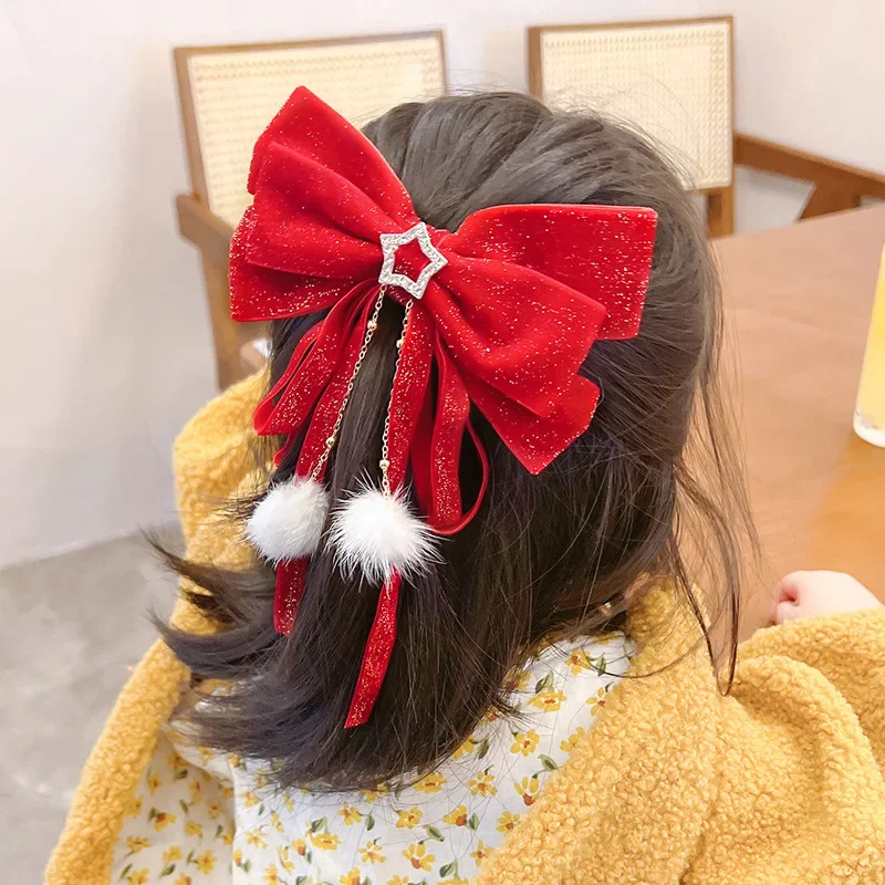 Red Velvet Bows Hair Ribbons Scrunchies Women Girls Long Elastic Hair Ties  Headwears Female Kids Styling Tools New Year Decor - AliExpress