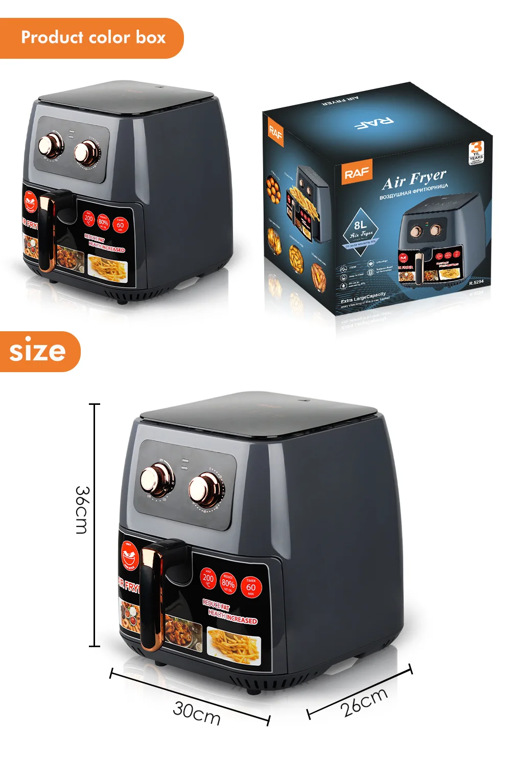 Raf Air Fryer 8 Liter Multi-Functional Intelligent 1700W Automatic Fryer