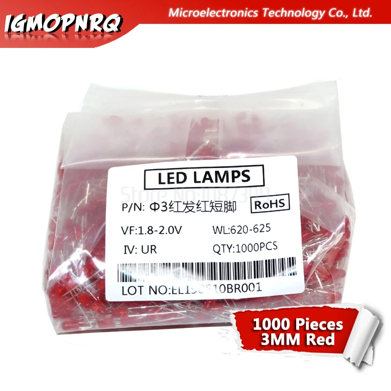 Vibrant Multicolor 3mm LED Light-Emitting Diodes (Pack of 1000)