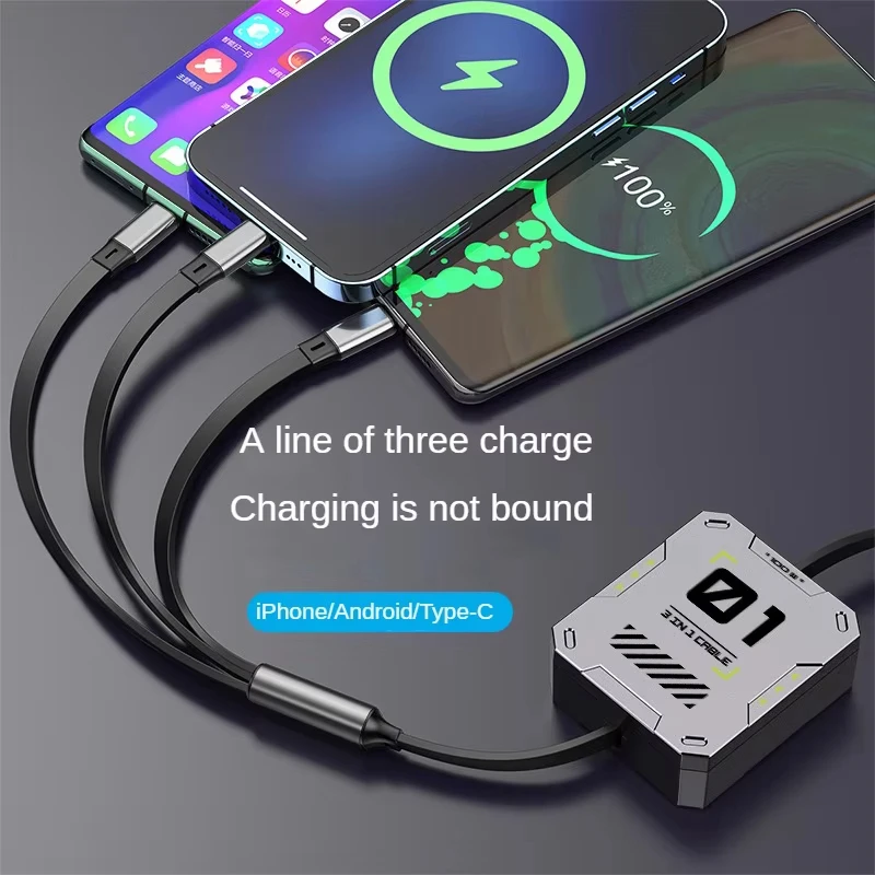 타입C 3 in 1 휴대폰 고속 충전 접이식 케이블 5A USB-C 데이터 케이블 마이크로 아이폰, 화웨이, 삼성 휴대폰 충전용