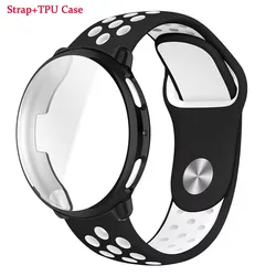 Silicone Breathable Strap with Screen Protective Cover and Wristband - Amazfit Active 2 (Black white - B)