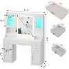 White Makeup Vanity Desk with Mirror and Lights, Large Vanity Table Set with Charging Station, Dressing Table with RGB Cabinets 2