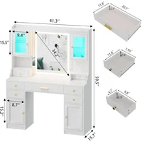 White Makeup Vanity Desk with Mirror and Lights, Large Vanity Table Set with Charging Station, Dressing Table with RGB Cabinets 2