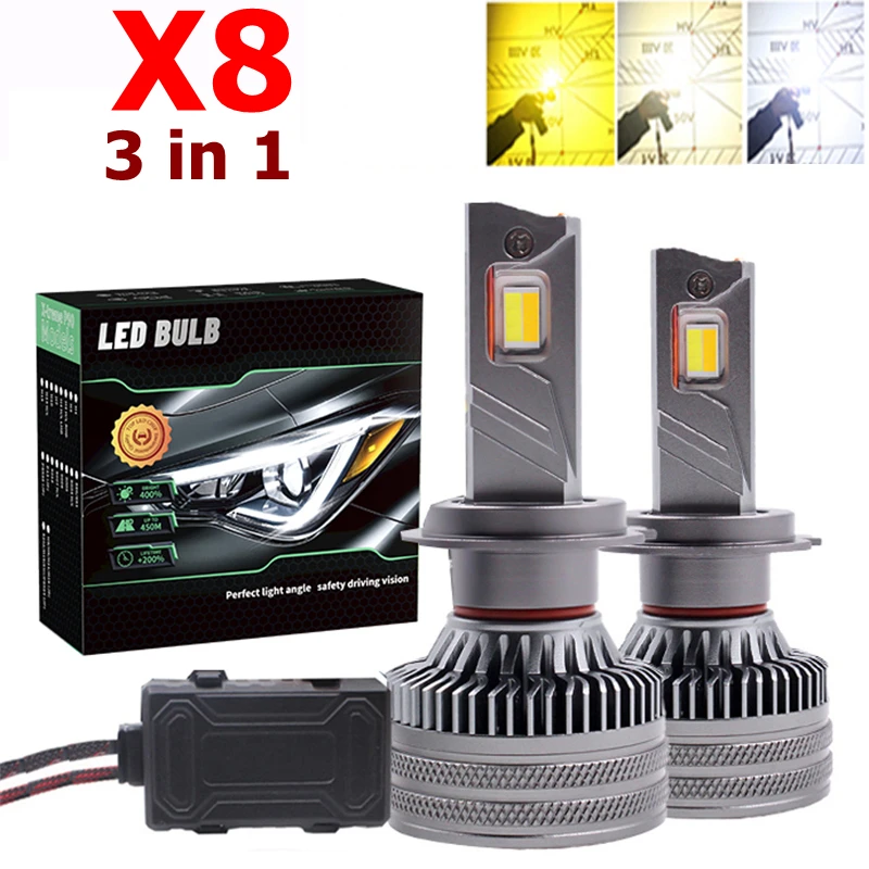 

X8 3color led H7 H1 H11 9005 Car LED Headlights Bulb Fog 9006 hb3 9012 Light Car LED Headlamp