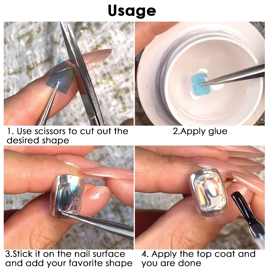 8pcs/Bag Fantasy Cellophane Nail Art Decoration Iridescent Aurora Foils Wraps Shinning Paper DIY Elegant Jewelry Manicure Slider