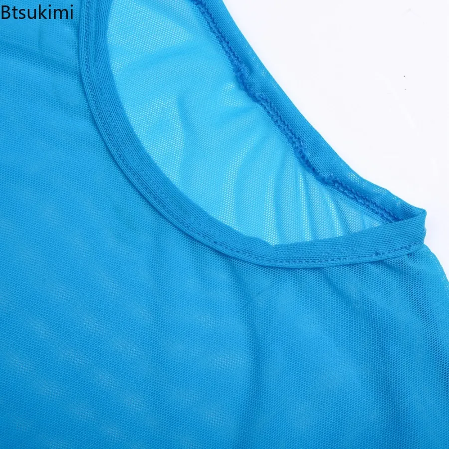 T-shirt da uomo sexy in rete 2026, elasticizzate, trasparenti a manica lunga, top sportivi da uomo, maglie a compressione per fitness, abbigliamento da palestra trasparente - immagine 5
