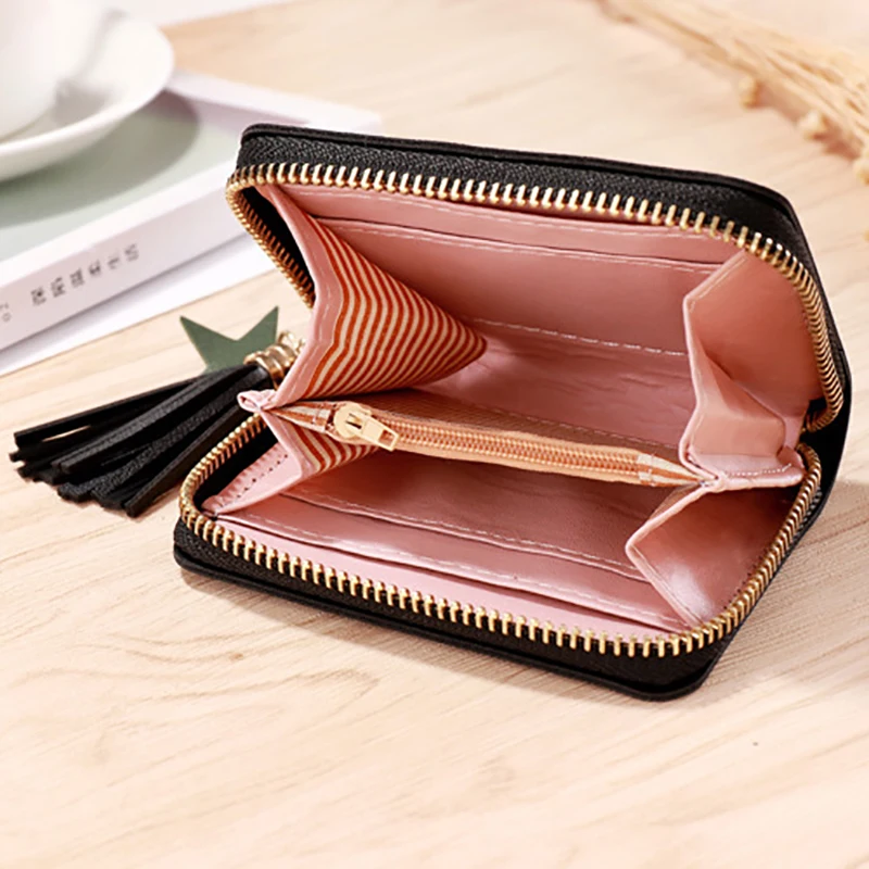 Geestock Women Tassel Wallet Ladies Small Mini Coin Purse Wallets Short Zipper Credit Card Holder for Cute Female Purses Wallet