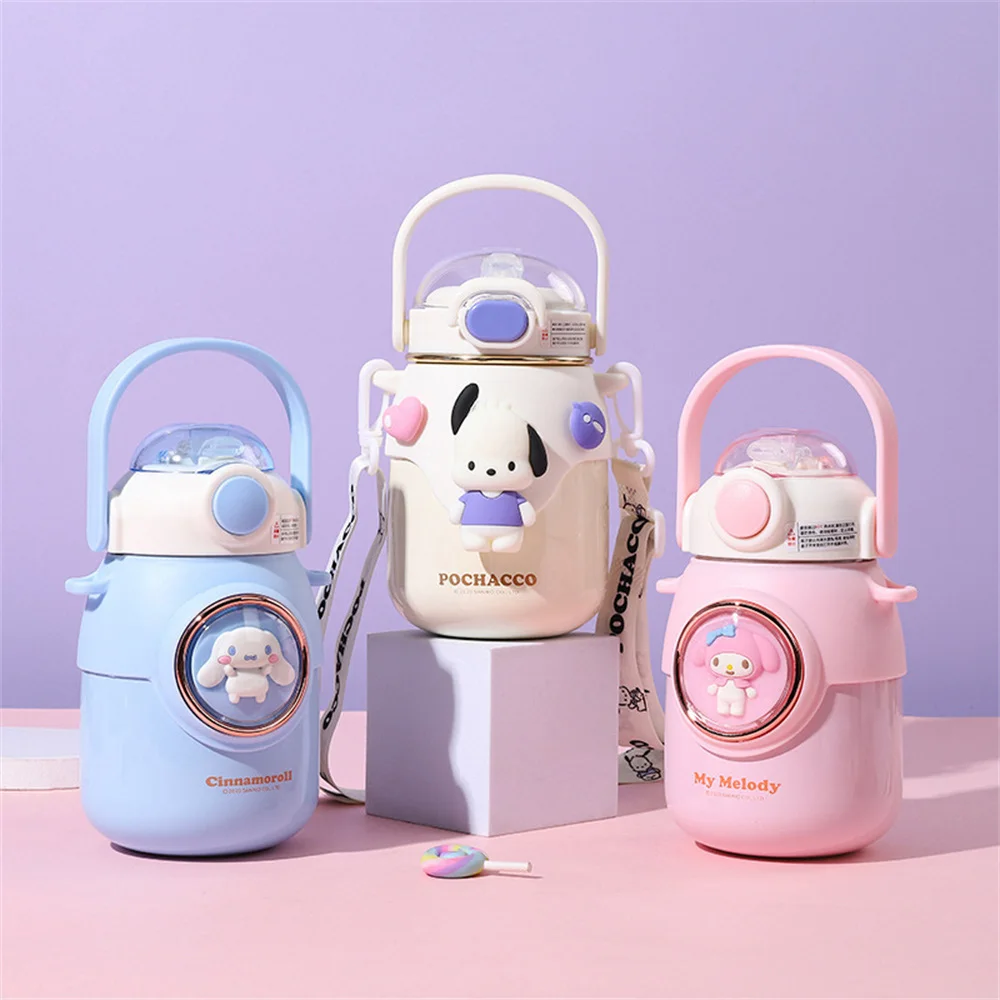 

700ML Sanrio Kuromi My Melody Cinnamoroll PurinDog Pochacco Anime 316 Stainless Steel Thermos Cup Cute Portable Straw Water Cup