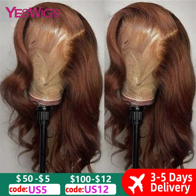 13x6 Chocolate Brown Body Wave Lace Front Wig HD Transparent Lace Frontal Wig Human Hair Preplucked Colored Human Hair Wigs 180% 1