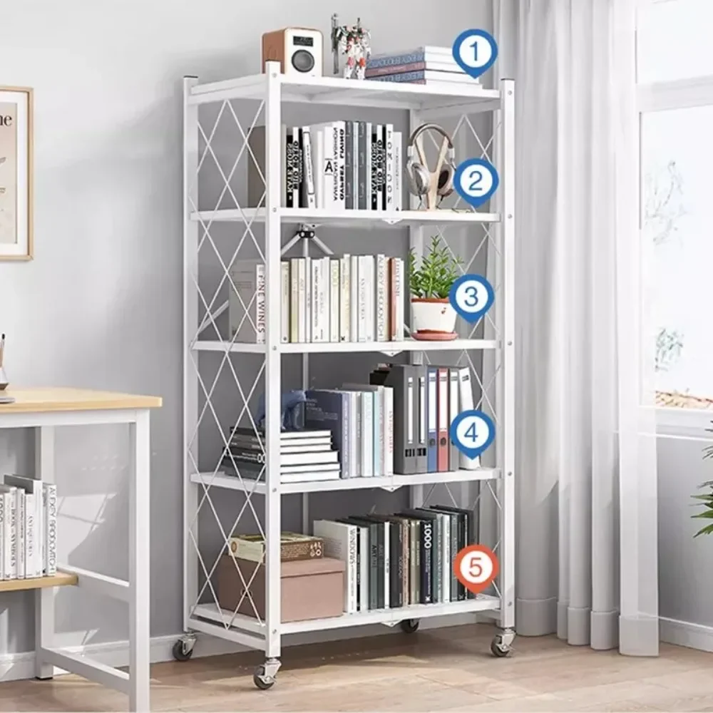 Foldable, No Installation Kitchen Rack Multi-layer Storage Rack Bookshelf Multifunctional Flower Storage Bookshelves