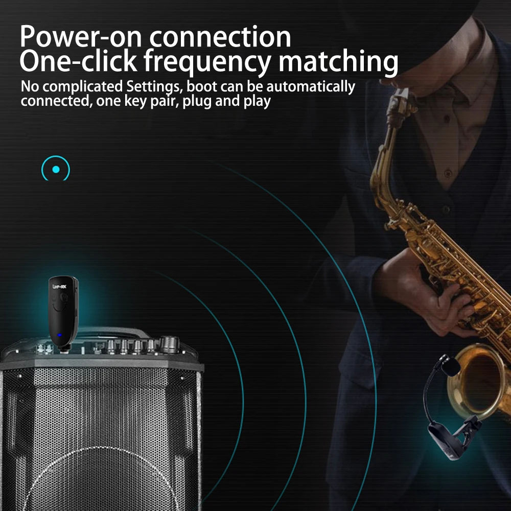 Saxofone Wireless Microphone Mic Saxophone Transmitter and Receiver UHF Professional Mikrofon Music Mike Microphon Kit Microfon