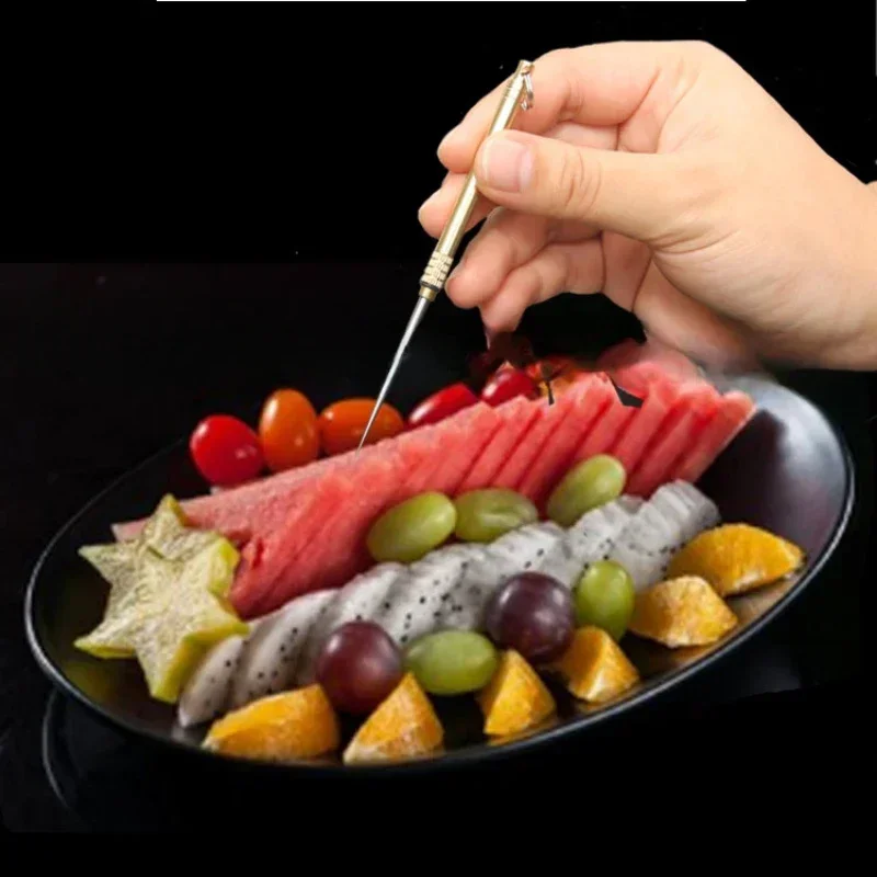Portable Titanium Toothpicks Pocket Toothpicks Keychain Brass with Metal Toothpick Holder for Outdoor Picnic Camping Accessories