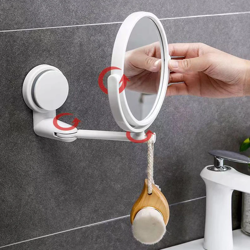 Wall Mirror Folding Arm Extend Bathroom Mirror Without Drill With Magnification Suction Arm Double Side Cosmetic Makeup Mirror 4