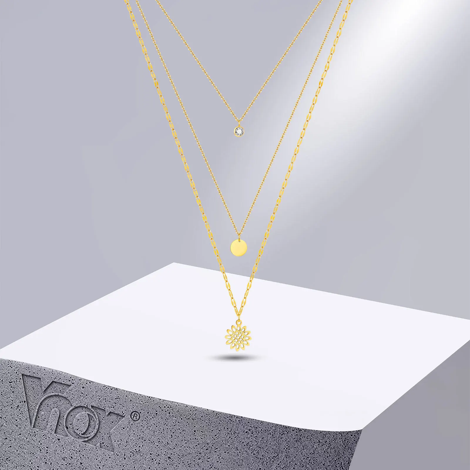 

Vnox Layered Necklaces for Women Girls, Gold Plated Stainless Steel Flower Coin Pendant, Chic Dainty Layering Collar