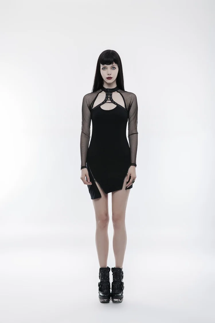 

Nightclub DJ Female Singer Jazz Leading Dance Sexy Mesh Hollow out Long Sleeve Split Hip Wrap Dress Women's Troupe Performance D