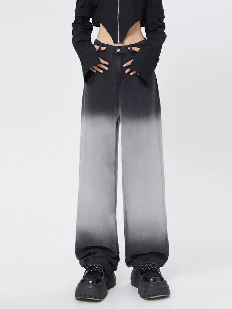 

Women Jeans Vintage High Waist Streetwear Fashion Autumn Loose Gradient Color Straight Jean Pants Baggy Wide Leg Denim Trousers
