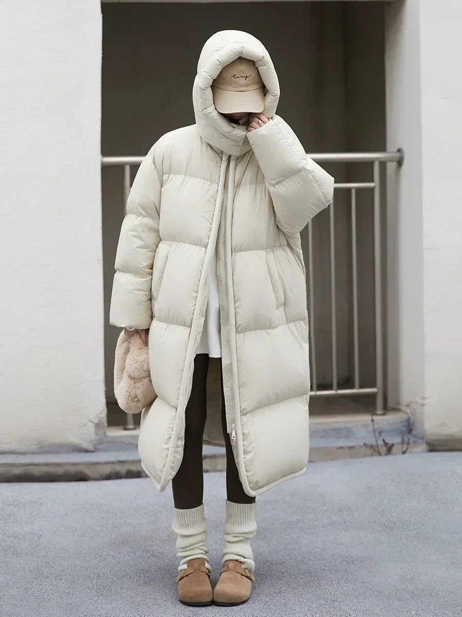 Women's Down Jacket CHIC VEN Long Down Coats Hooked Loose Solid Thick Soft Warm Female Overcoat Autumn Winter