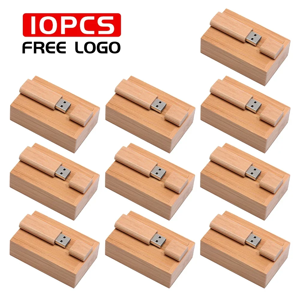 Usb 2.0 Flash Drives 128gb Pen Drive de Madeira 16gb 32gb com Caixa Memory Stick 16gb Presente de Casamento u Disco Logotipo Personalizado Gratuito 10 Peças Lote
